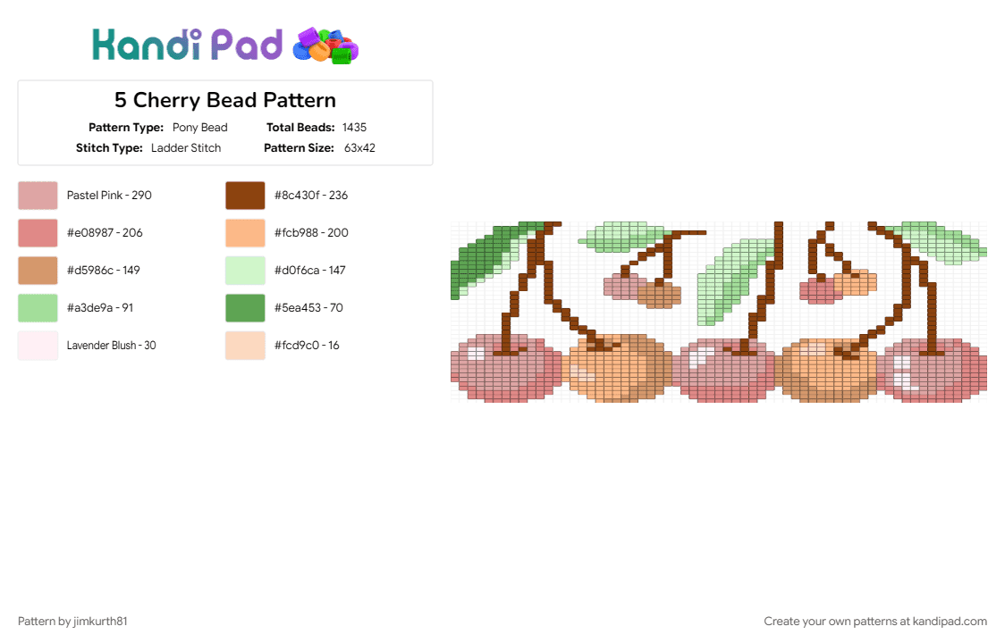 5 Cherry Bead Pattern - Pony Bead Pattern by jimkurth81 on Kandi Pad - beige