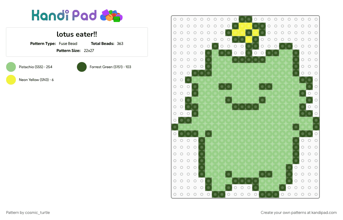 lotus eater!! - Fuse Bead Pattern by cosmic_turtle on Kandi Pad - animation, awesome, cute, epic the musical, its amazhang, lotus eater, teal, we luv the winions, winion