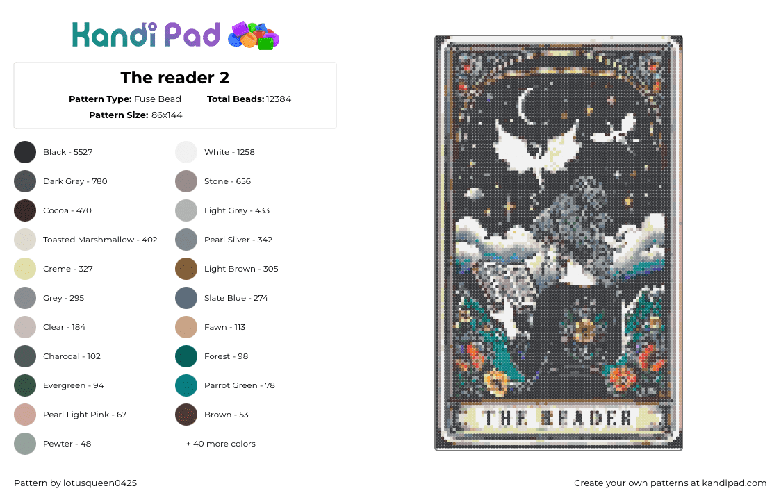 The reader 2 - Fuse Bead Pattern by lotusqueen0425 on Kandi Pad - reader,tarot,psychic,card,book,gray