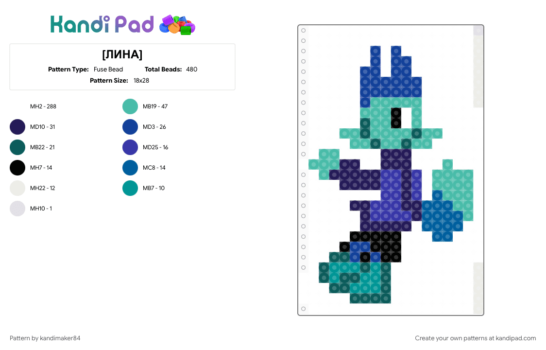 [ЛИНА] - Fuse Bead Pattern by kandimaker84 on Kandi Pad - animation, blue, character, purple, teal, white