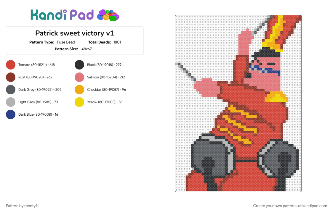 Patrick Sweet Victory - Fuse Bead Pattern by monty11 on Kandi Pad - cartoon, character, patrick, red, spongebob, sweet victory