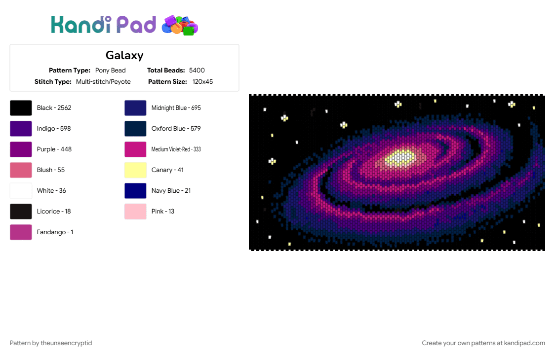 Galaxy - Pony Bead Pattern by theunseencryptid on Kandi Pad - black, galaxy, pink, purple, space, stars