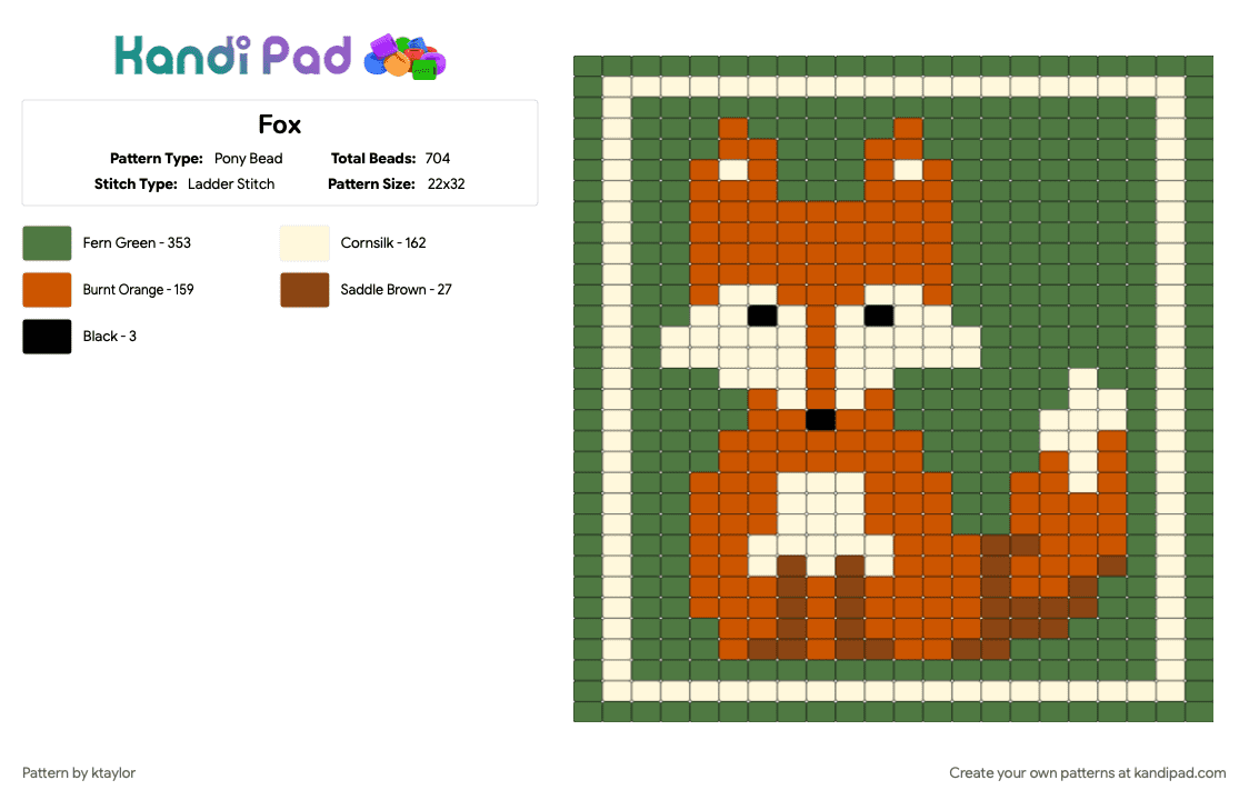 Fox - Pony Bead Pattern by ktaylor on Kandi Pad - green, red