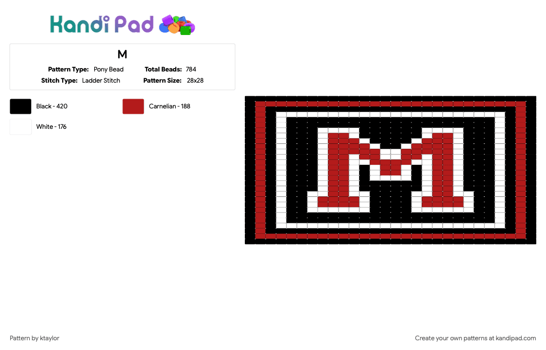 M - Pony Bead Pattern by ktaylor on Kandi Pad - red, white