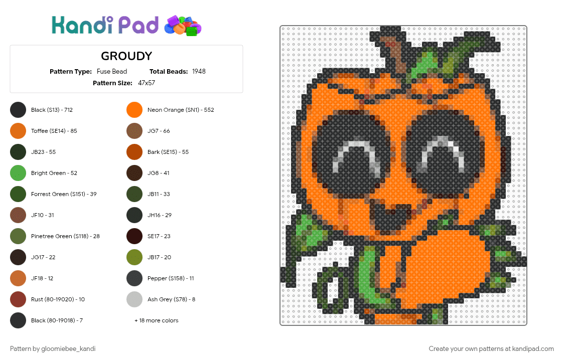 GROUDY - Fuse Bead Pattern by gloomiebee_kandi on Kandi Pad - black, orange