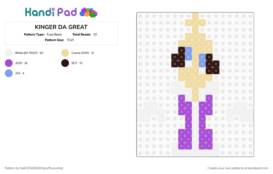 KINGER DA GREAT - Fuse Bead Pattern by hello123683683tqrwfhucwdnsj on Kandi Pad - beige, purple