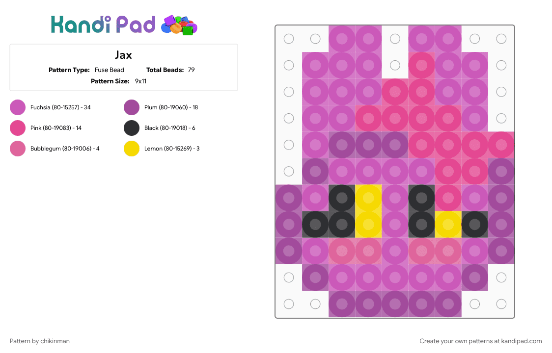 Jax - Fuse Bead Pattern by chikinman on Kandi Pad - pink