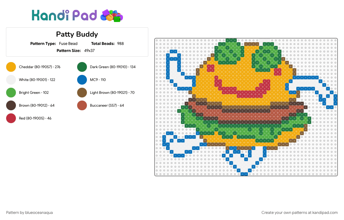 Patty Buddy - Fuse Bead Pattern by blueoceanaqua on Kandi Pad - green, orange
