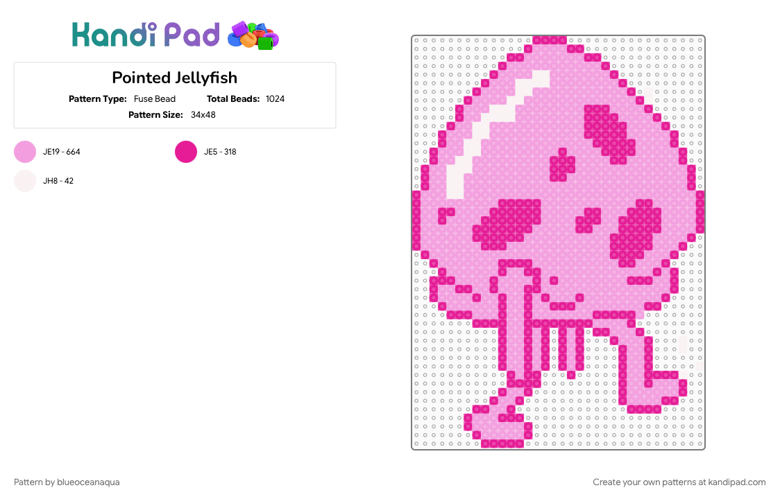 Pointed Jellyfish - Fuse Bead Pattern by blueoceanaqua on Kandi Pad - pink