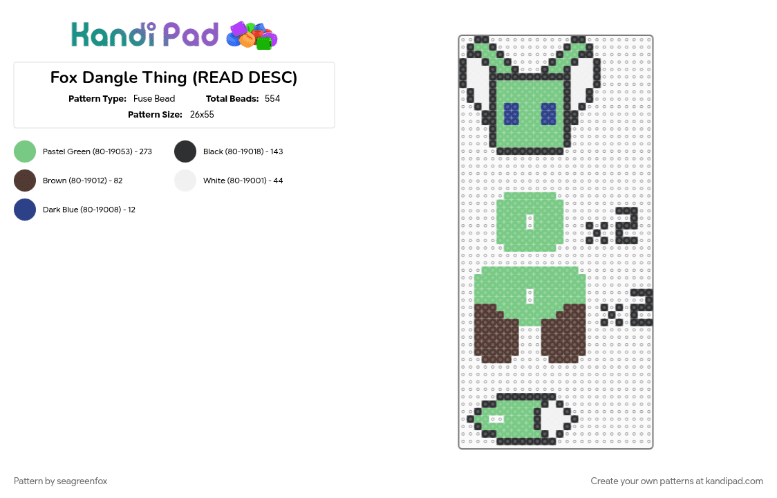Fox Dangle Thing (READ DESC) - Fuse Bead Pattern by seagreenfox on Kandi Pad - teal