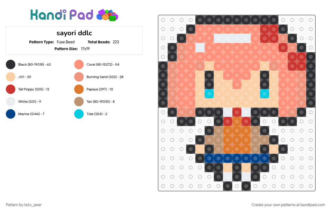 sayori ddlc - Fuse Bead Pattern by teto_pear on Kandi Pad - beige, ddlc, doki doki literature club, orange, sayori