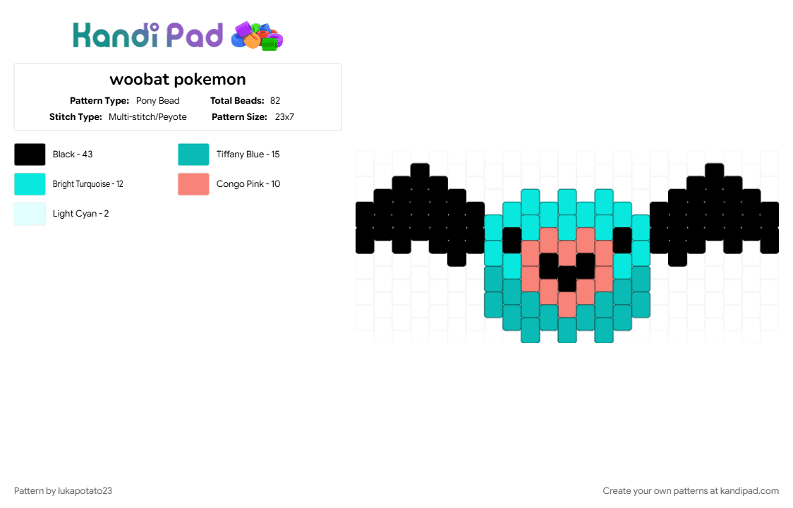 woobat pokemon - Pony Bead Pattern by lukapotato23 on Kandi Pad - light blue, teal