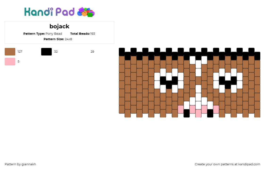 bojack - Pony Bead Pattern by giannakh on Kandi Pad - bojack horseman,tv show,face,cuff,brown