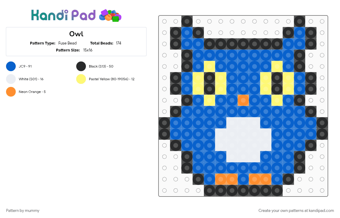 Owl - Fuse Bead Pattern by mummy on Kandi Pad - blue