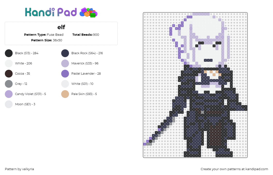 elf - Fuse Bead Pattern by valkyria on Kandi Pad - sephiroth,elf,final fantasy,character,video game,sword,white,black