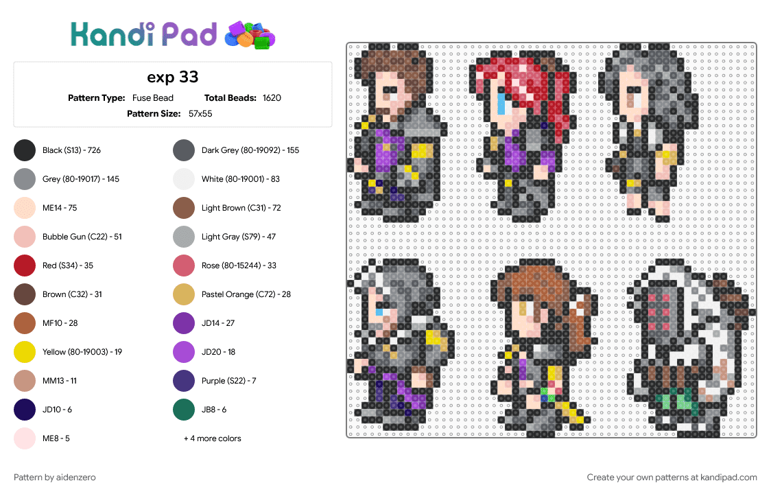 exp 33 - Fuse Bead Pattern by aidenzero on Kandi Pad - black, colorful, gray, purple, tan