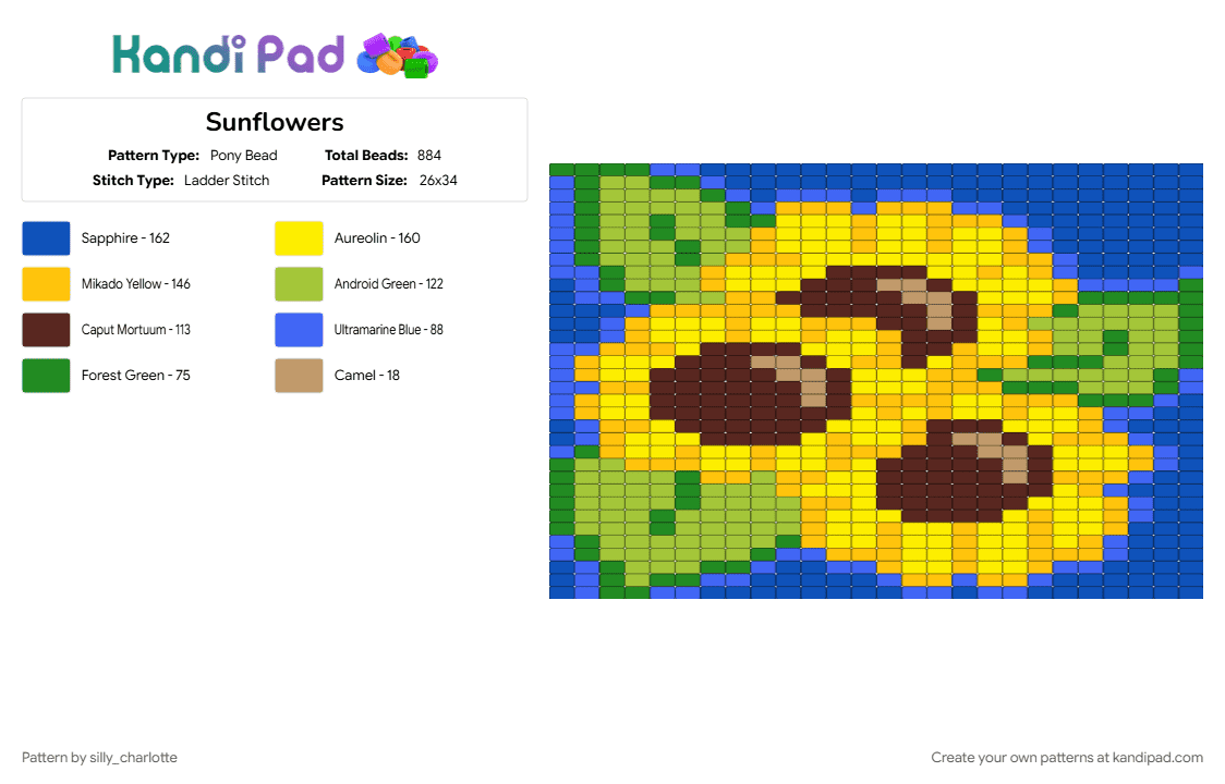 Sunflowers - Pony Bead Pattern by silly_charlotte on Kandi Pad - blue, green, yellow