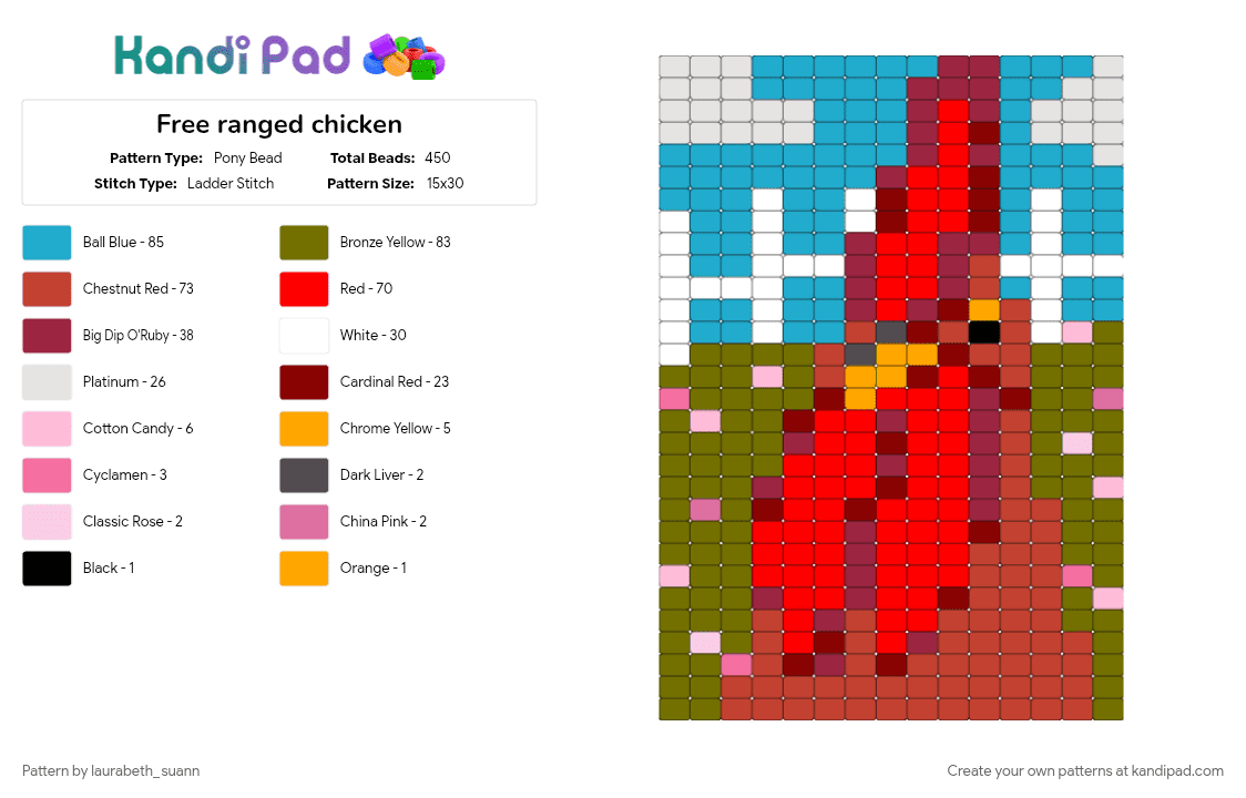 Free ranged chicken - Pony Bead Pattern by laurabeth_suann on Kandi Pad - animal, bird, chicken, farm, gold, light blue, red