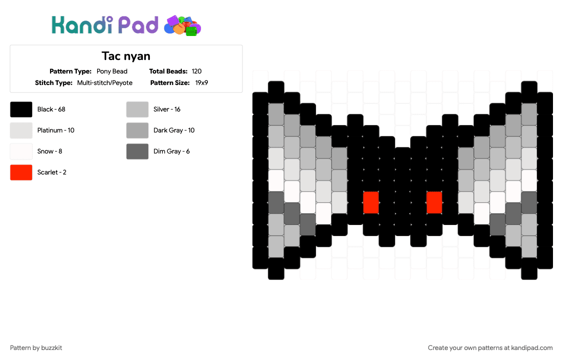Tac nyan - Pony Bead Pattern by buzzkit on Kandi Pad - beige, black, nyan cat, tac nayn
