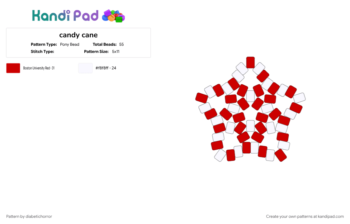 candy cane - Pony Bead Pattern by diabetichorror on Kandi Pad - red, white