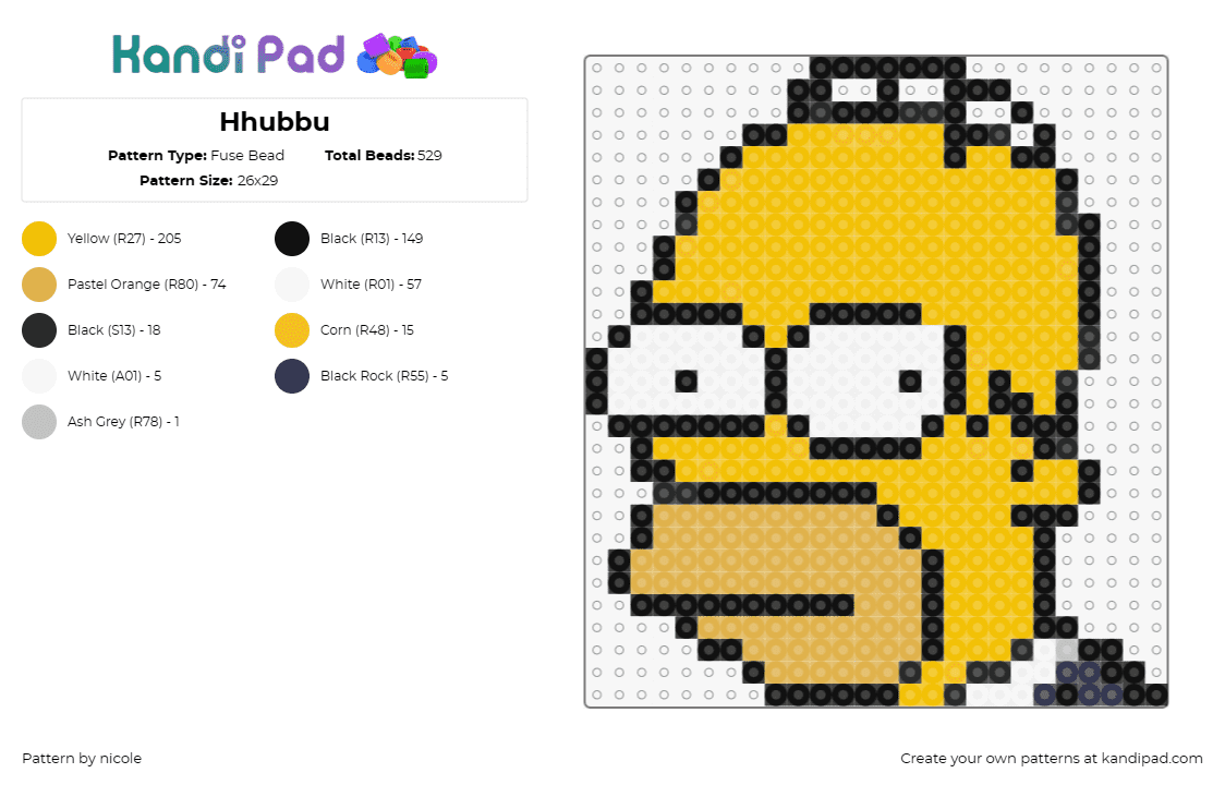 Hhubbu - Fuse Bead Pattern by nicole on Kandi Pad - homer,simpsons,cartoon,character,animation,tv show,funny,eyes,yellow,white