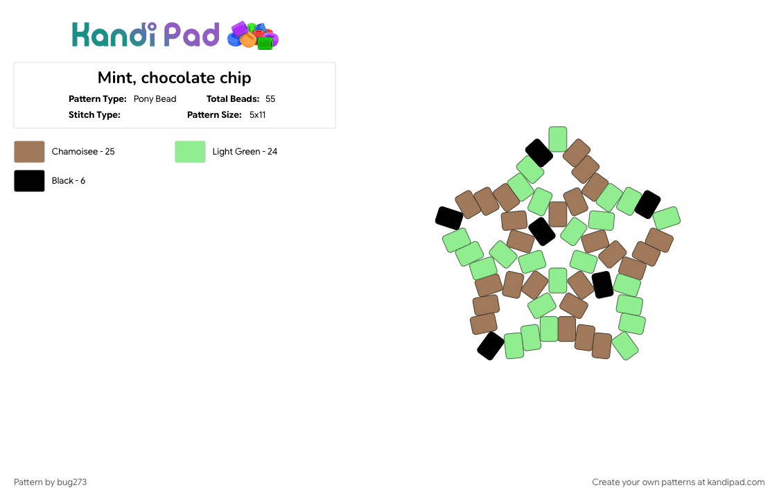 Mint, chocolate chip - Pony Bead Pattern by bug273 on Kandi Pad - tan, teal