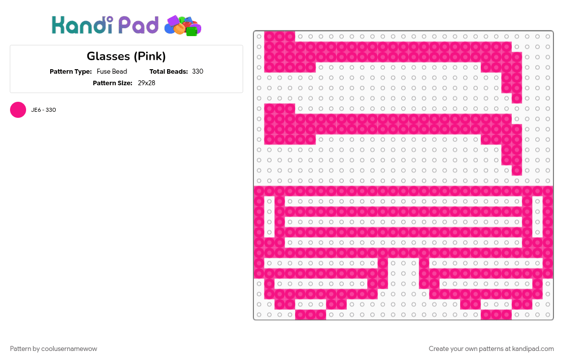 Glasses (Pink) - Fuse Bead Pattern by coolusernamewow on Kandi Pad - cool, glasses, neon, party, pink