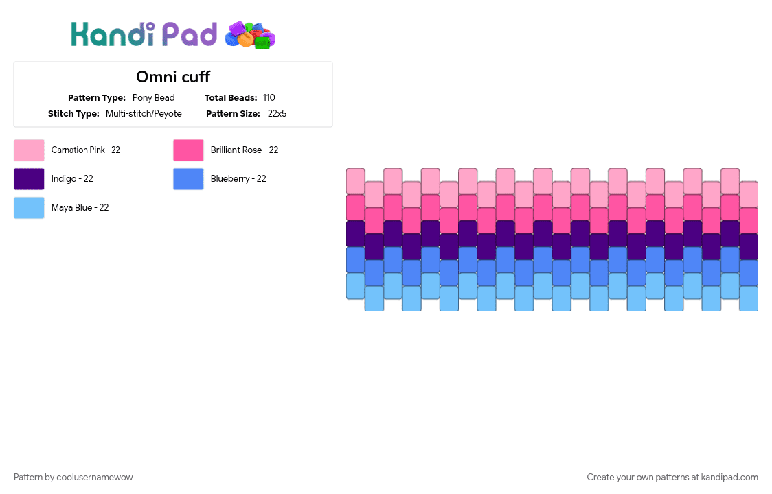 Omni cuff - Pony Bead Pattern by coolusernamewow on Kandi Pad - cuff, gay, lgbtqia, omni, omnisexual, pink, pride