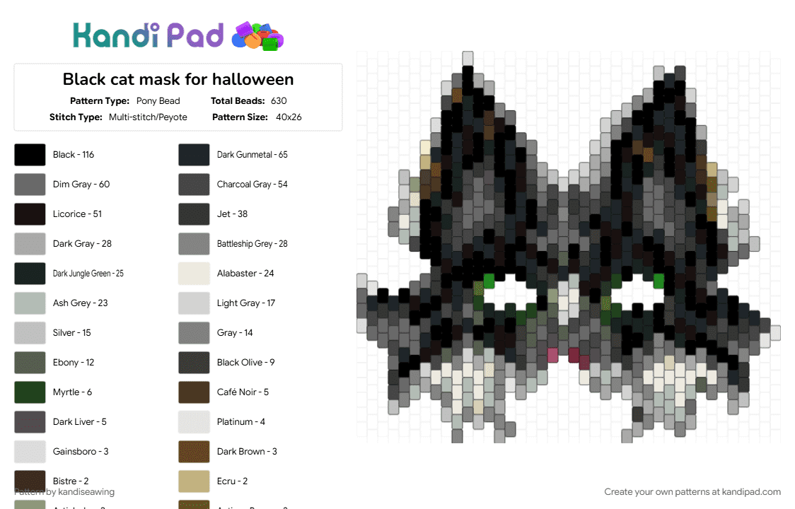 Black cat mask for halloween - Pony Bead Pattern by kandiseawing on Kandi Pad - 