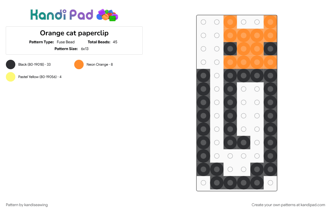 Orange cat paperclip - Fuse Bead Pattern by kandiseawing on Kandi Pad - black, cotddiyaesthetics, orange