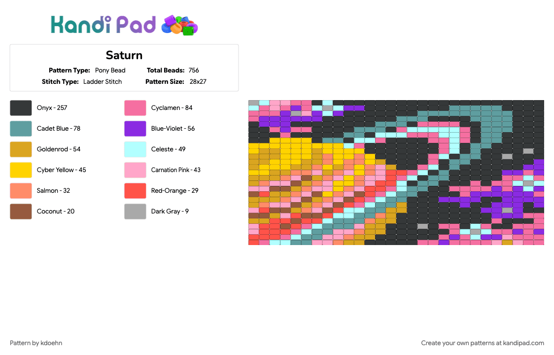 Saturn - Pony Bead Pattern by kdoehn on Kandi Pad - colorful, orange, pink, purple