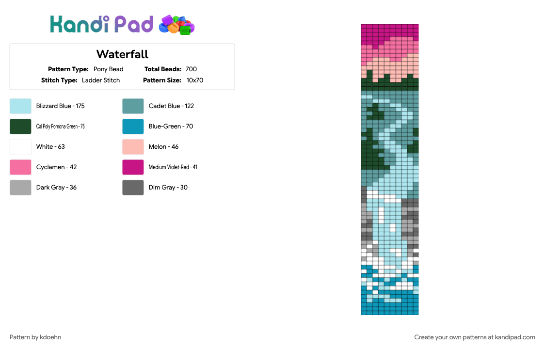 Waterfall - Pony Bead Pattern by kdoehn on Kandi Pad - light blue, teal