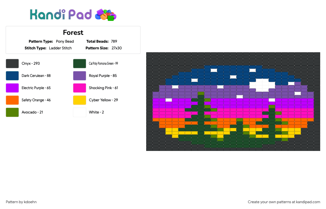 Forest - Pony Bead Pattern by kdoehn on Kandi Pad - black, blue, pink, purple