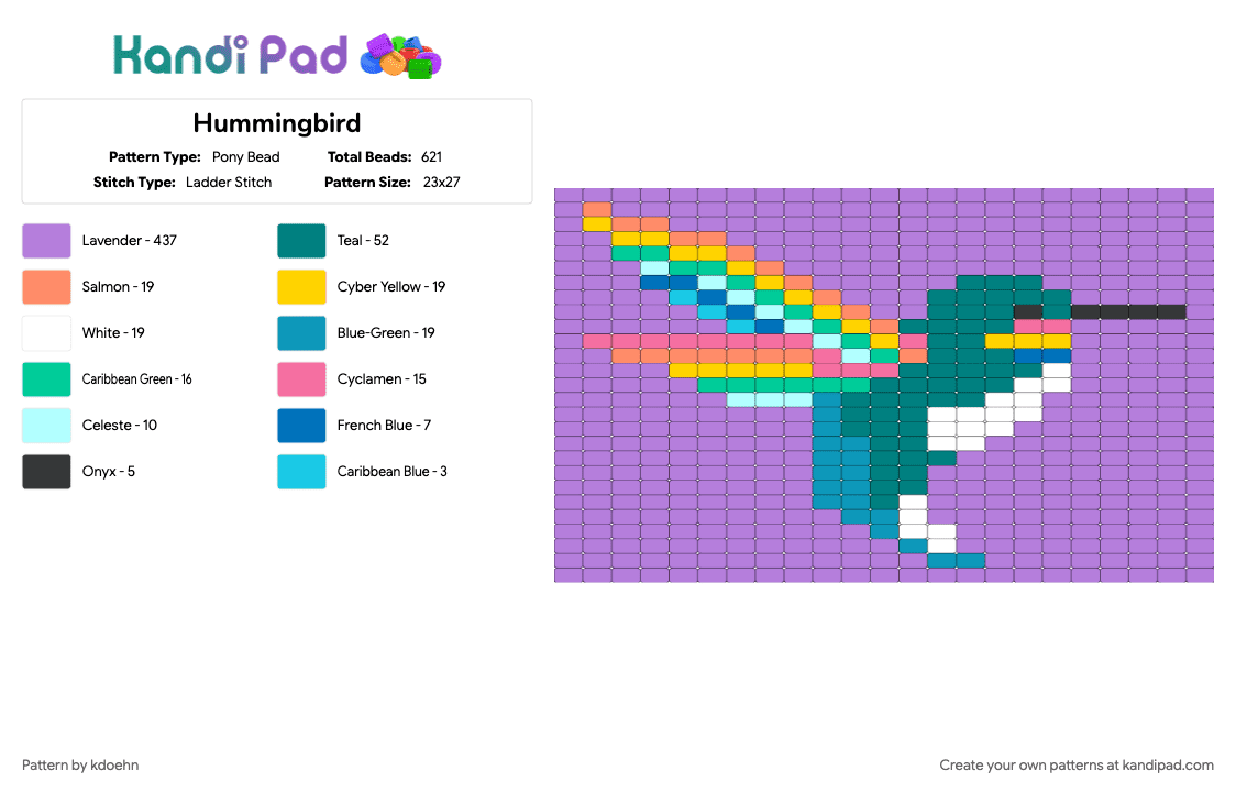 Hummingbird - Pony Bead Pattern by kdoehn on Kandi Pad - pink
