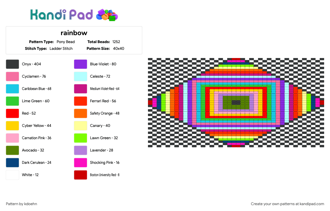 rainbow - Pony Bead Pattern by kdoehn on Kandi Pad - green, light blue, pink, red