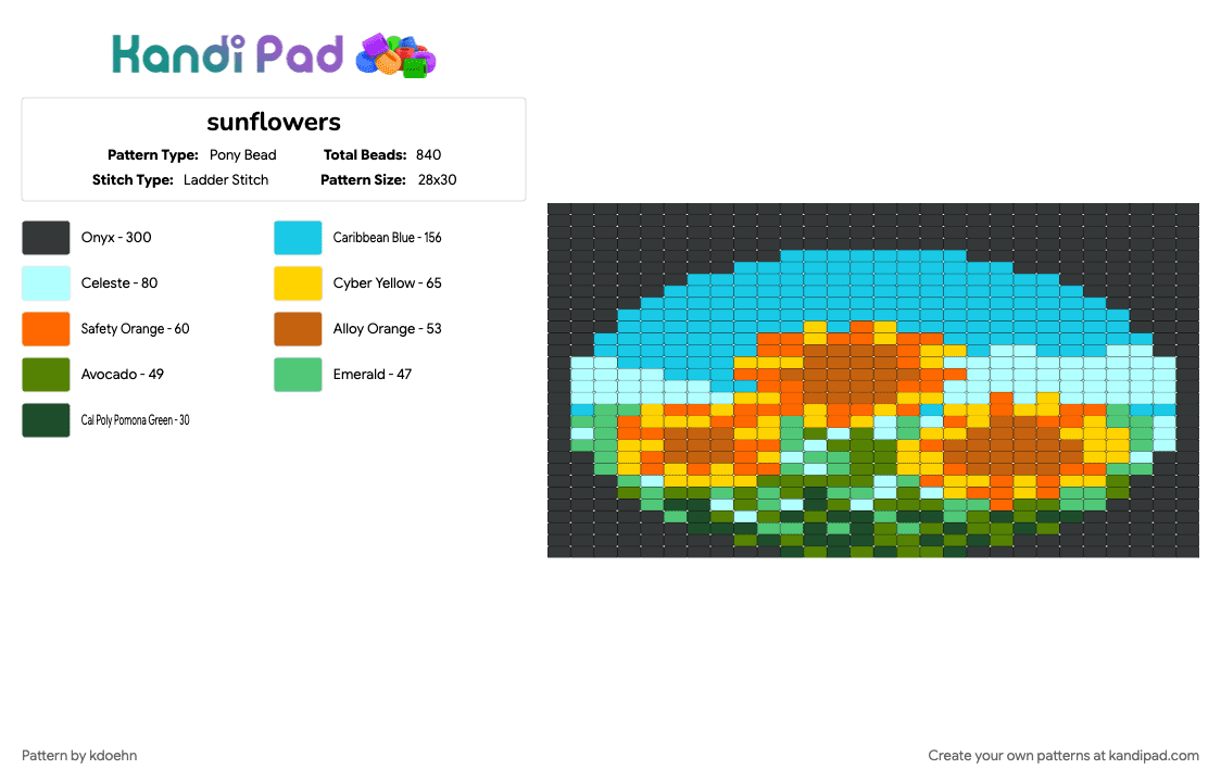 sunflowers - Pony Bead Pattern by kdoehn on Kandi Pad - light blue, orange