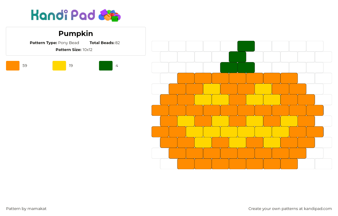 Pumpkin - Pony Bead Pattern by mamakat on Kandi Pad - jackolantern,pumpkin,face,halloween,orange,yellow