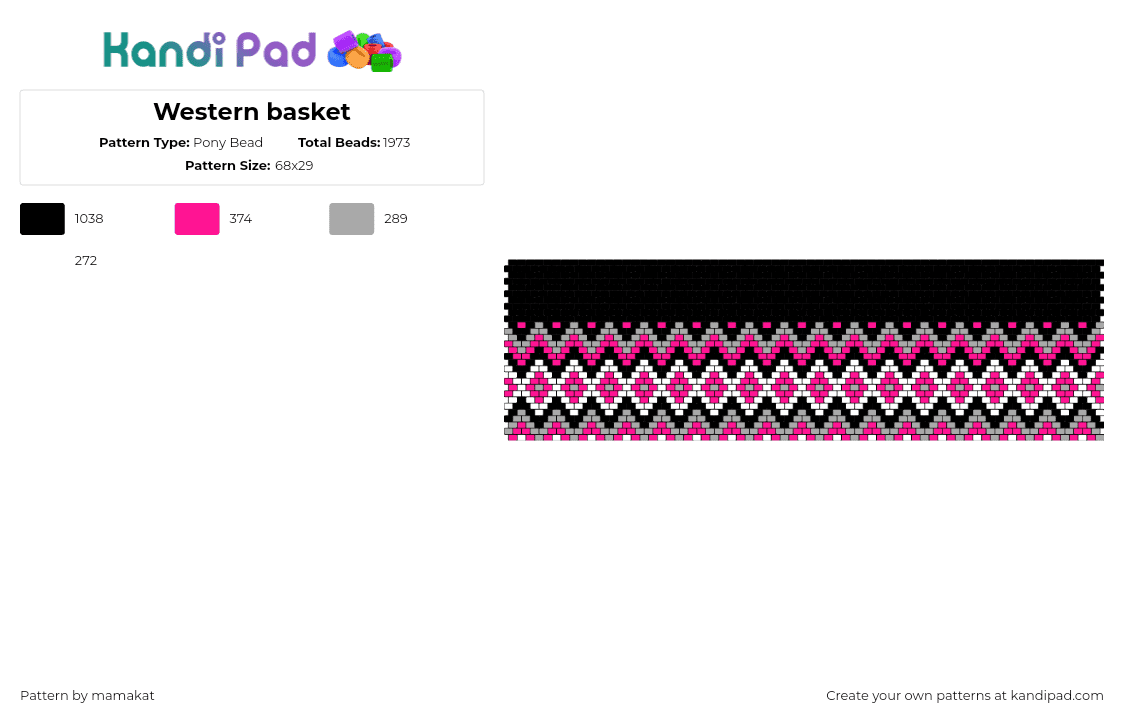 Western basket - Pony Bead Pattern by mamakat on Kandi Pad - geometric,diamond,repeating,panel,basket,trippy,black,pink