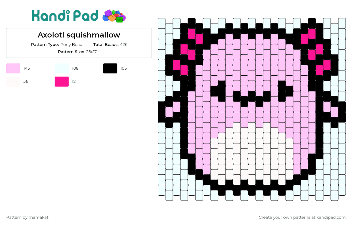 Axolotl squishmallow - Pony Bead Pattern by mamakat on Kandi Pad - axolotl,squishmallow,panel,cute,smile,character,pink