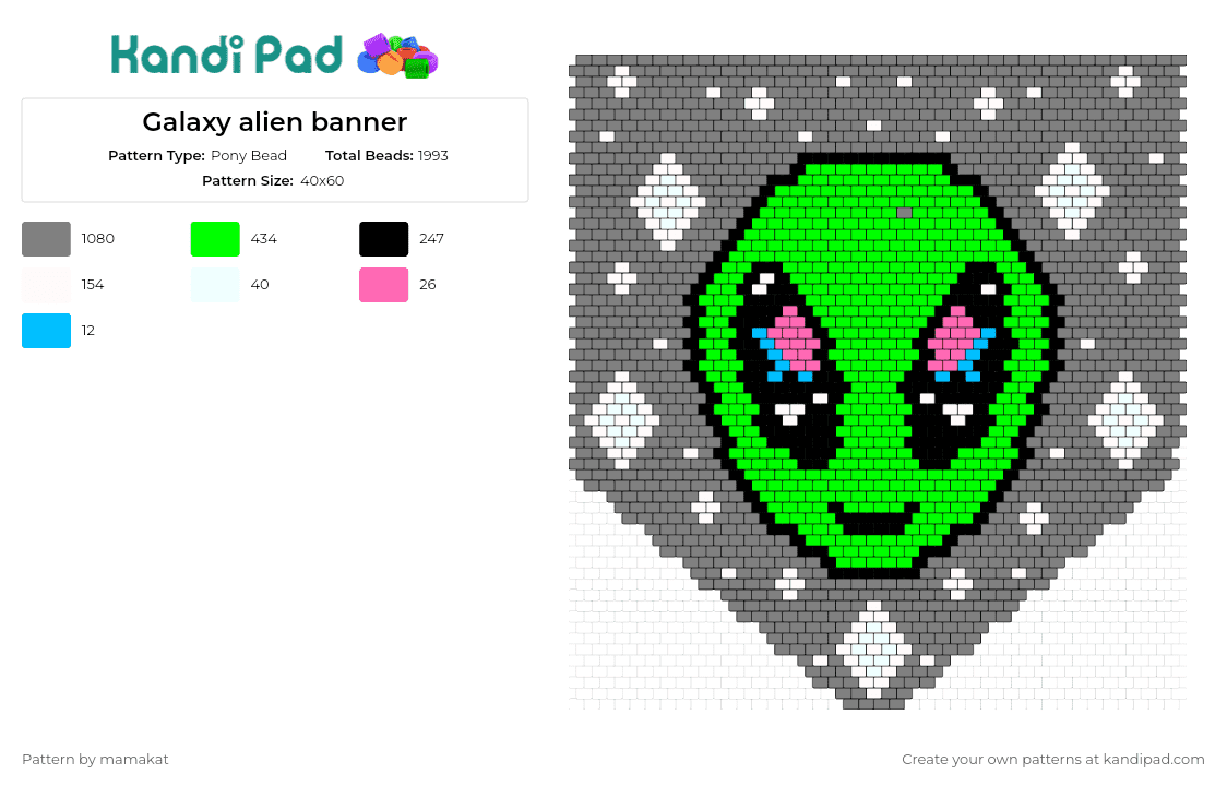 Galaxy alien banner - Pony Bead Pattern by mamakat on Kandi Pad - alien,space,extraterrestrial,banner,cute,smile,eyes,green,gray