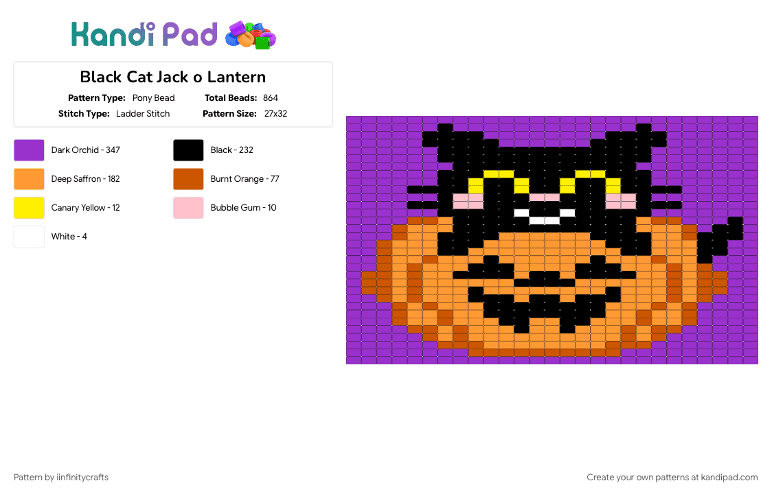 Black Cat Jack o Lantern - Pony Bead Pattern by iinfinitycrafts on Kandi Pad - orange, purple