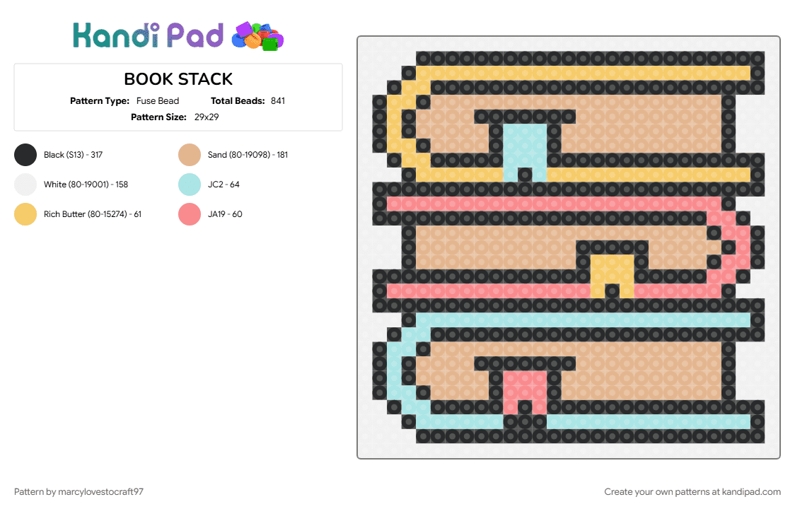 BOOK STACK - Fuse Bead Pattern by marcylovestocraft97 on Kandi Pad - beige