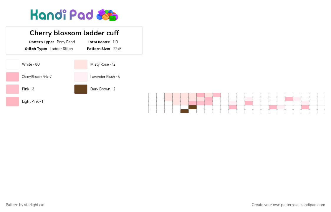 Cherry blossom ladder cuff - Pony Bead Pattern by starlightxxo on Kandi Pad - cotdkawaii, pink, white