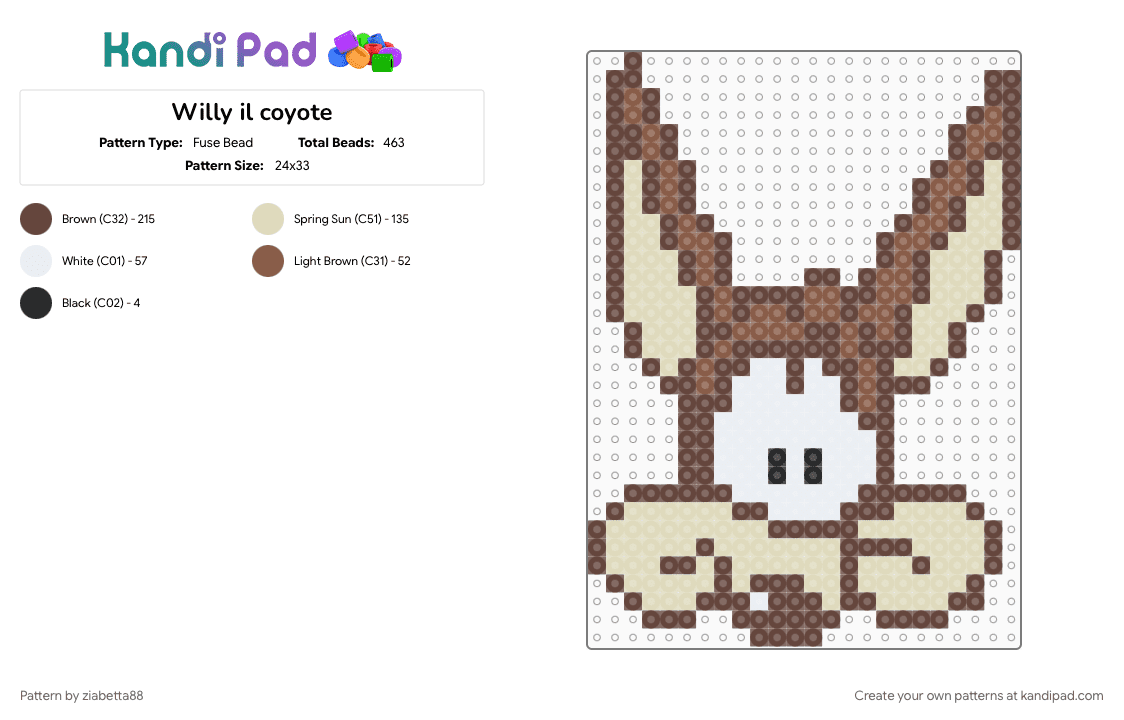 Willy il coyote - Fuse Bead Pattern by ziabetta88 on Kandi Pad - beige, brown, looney toons