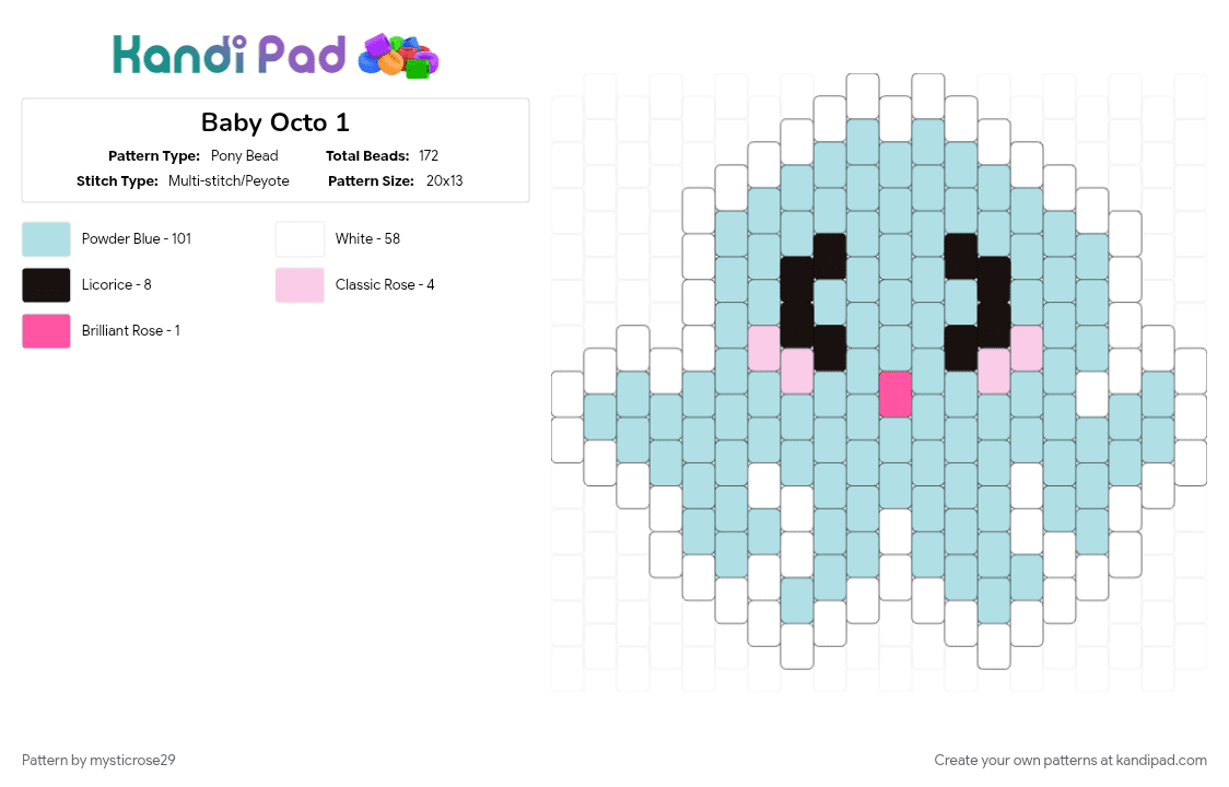 Baby Octo 1 - Pony Bead Pattern by mysticrose29 on Kandi Pad - animal, animals, cute, kawaii, light blue, ocean, octopus