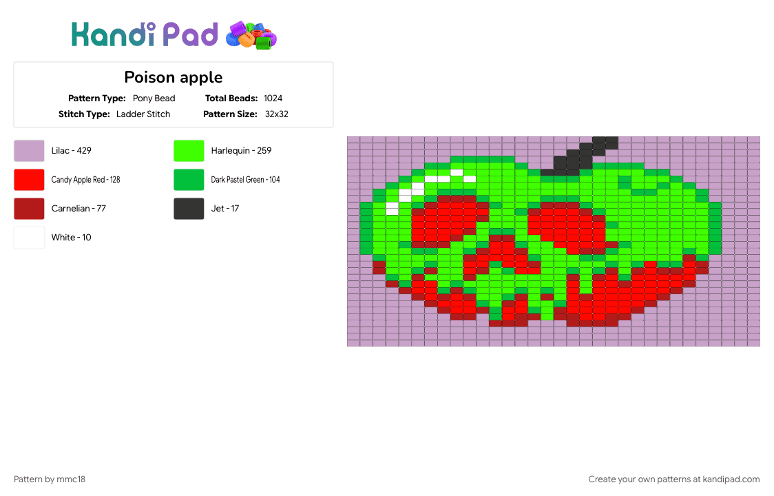 Poison apple - Pony Bead Pattern by mmc18 on Kandi Pad - green, pink