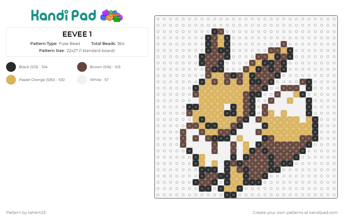 EEVEE 1 - Fuse Bead Pattern by tahem23 on Kandi Pad - eevee,pokemon,character,cute,gaming,tan,white