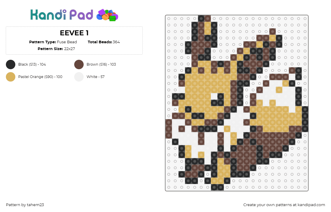 EEVEE 1 - Fuse Bead Pattern by tahem23 on Kandi Pad - eevee,pokemon,character,cute,gaming,tan,white