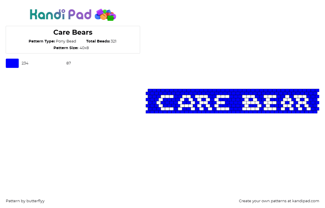 Care Bears - Pony Bead Pattern by butterflyy on Kandi Pad - care bear,text,simple,cuff,blue,white