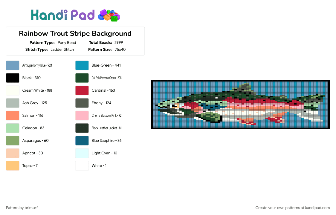 Rainbow Trout Stripe Background - Pony Bead Pattern by brimurf on Kandi Pad - light blue